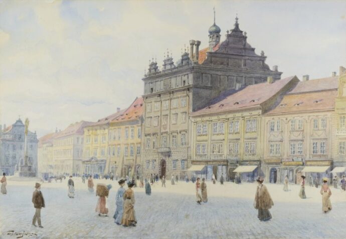 Václav Jansa, Severní strana náměstí Republiky s radnicí (z cyklu Stará Plzeň), 1905, Foto: ©ZČG